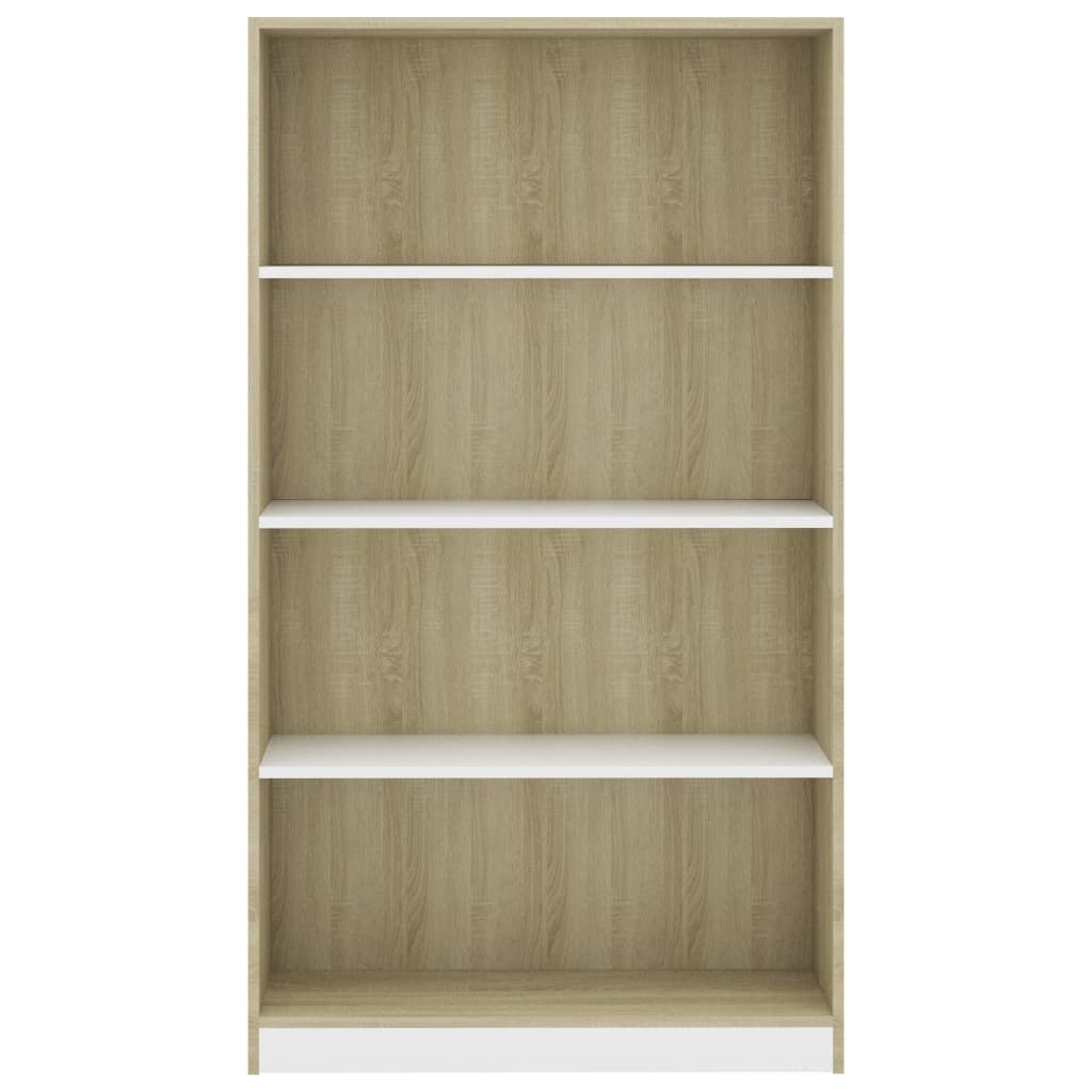 4-Tier Book Cabinet White and Sonoma Oak 80x24x142 cm Chipboard
