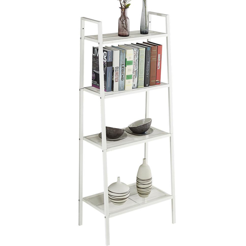 Living Room 4 Tier Ladder Shelf Book Storage Display White