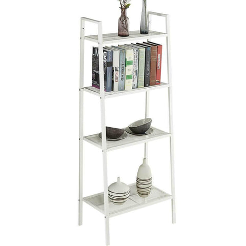 4 Tier Ladder Shelf Book Storage Display White