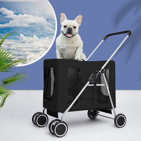 pet products 4 Wheels Pushchair Foldable Pet Stroller - Black