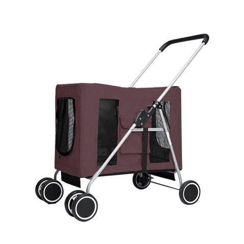 pet products 4 Wheels Pushchair Foldable Pet Stroller - Brown