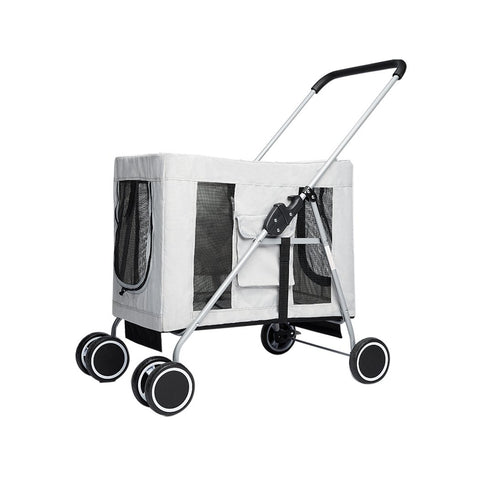 4 Wheels Pushchair Foldable Pet Stroller - Grey