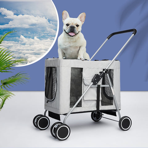 pet products 4 Wheels Pushchair Foldable Pet Stroller - Grey