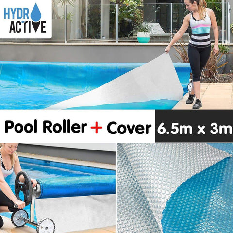 400micron Swimming Pool Roller Cover Combo - Silver/Blue - 6.5m x 3m