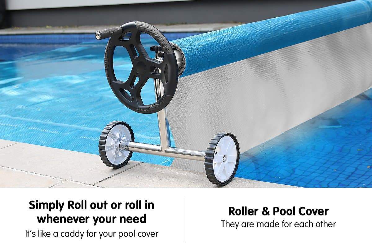 400micron Swimming Pool Roller Cover Combo - Silver/Blue - 9.5m x 5m