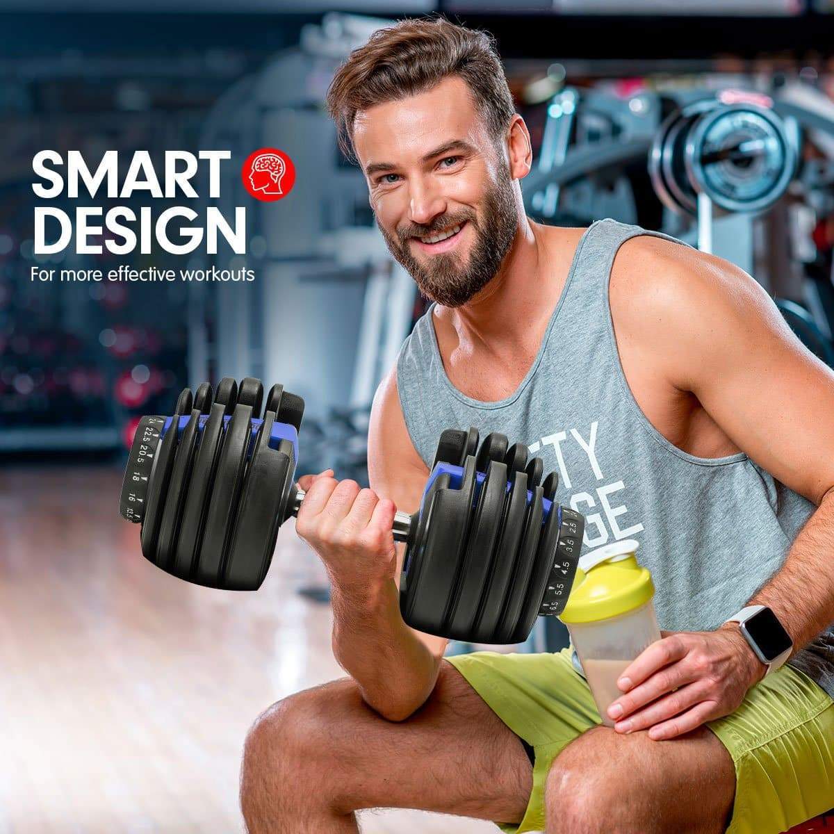 48kg Powertrain Adjustable Dumbbell Home Gym Set Blue