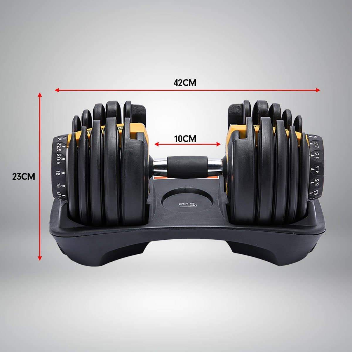 48KG Powertrain Adjustable Dumbbell Set With Stand - Gold