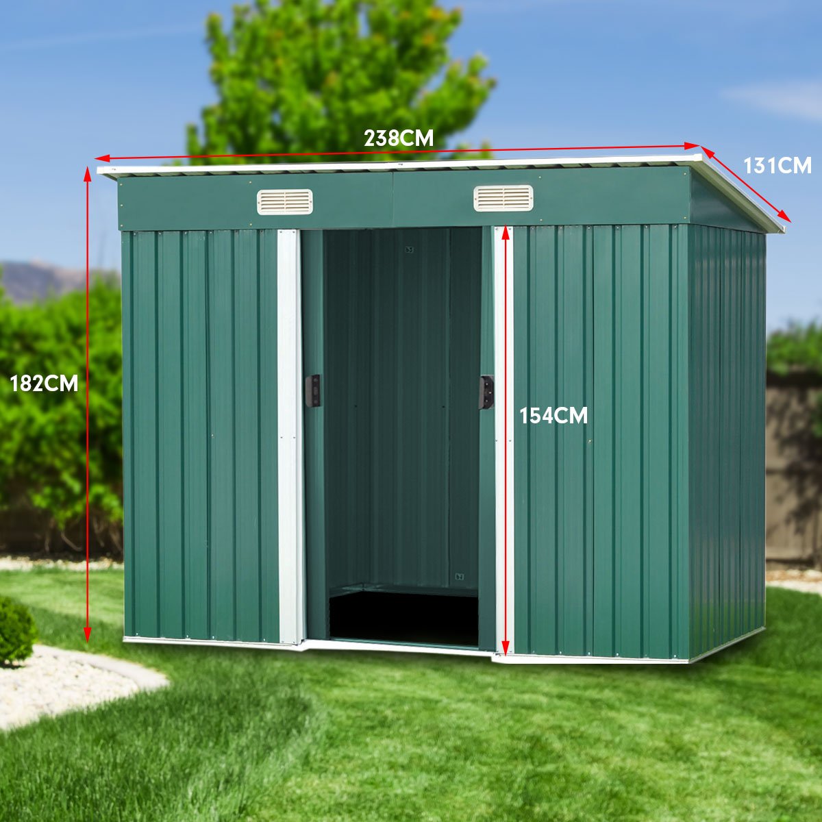 outdoor living 4ft x 8ft Garden Shed Flat Roof Outdoor Storage - Green