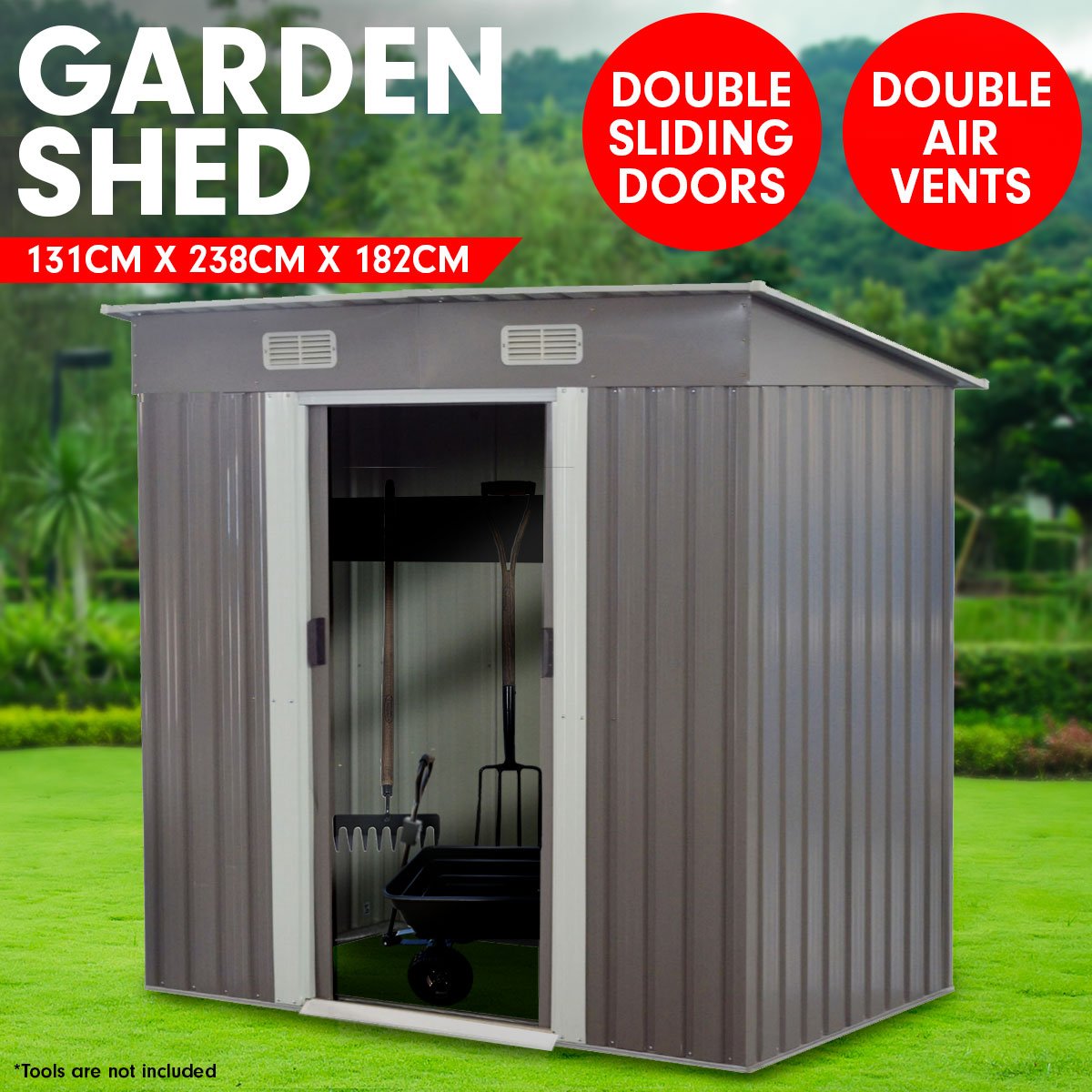 outdoor living 4ft x 8ft Garden Shed Flat Roof Outdoor Storage - Grey
