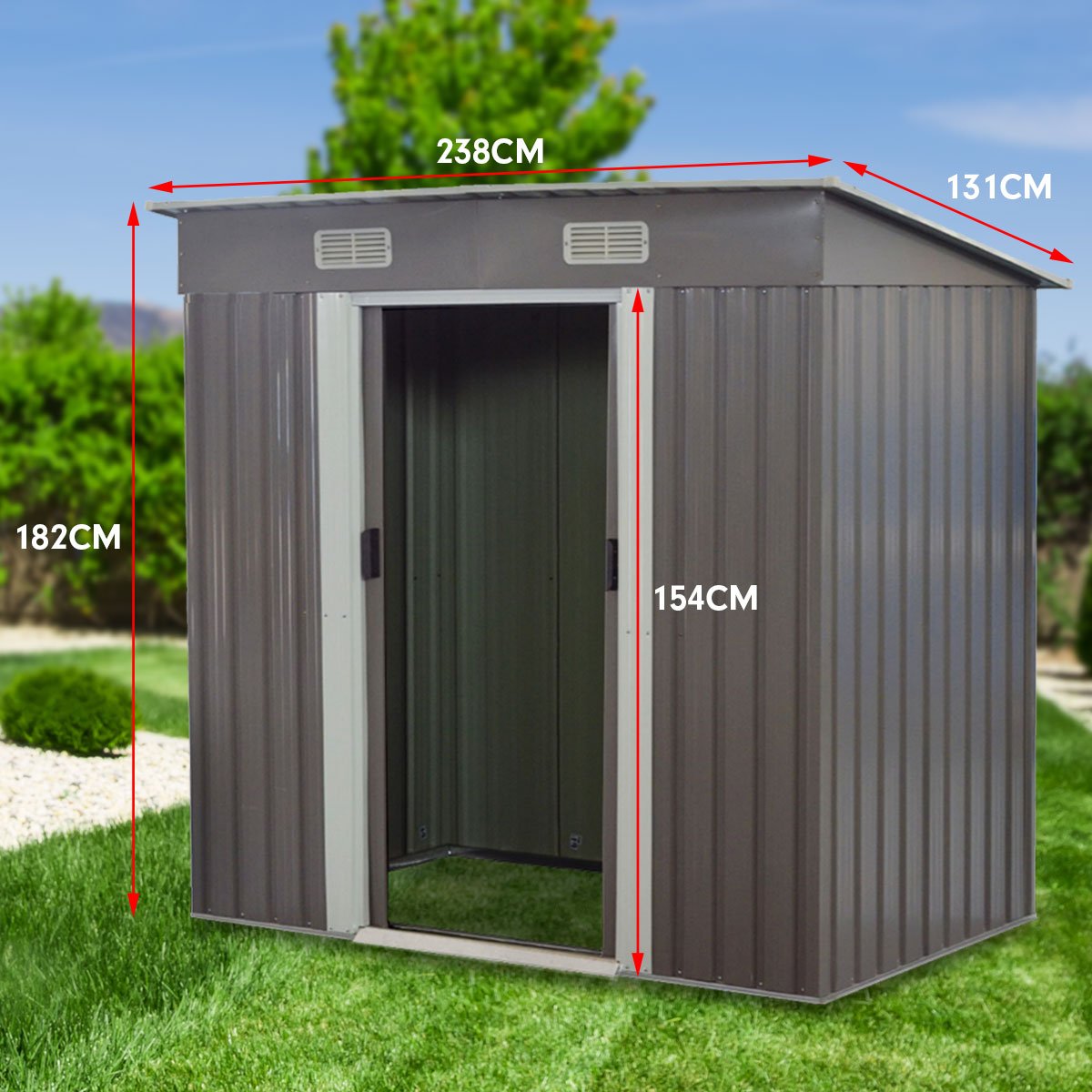 outdoor living 4ft x 8ft Garden Shed Flat Roof Outdoor Storage - Grey