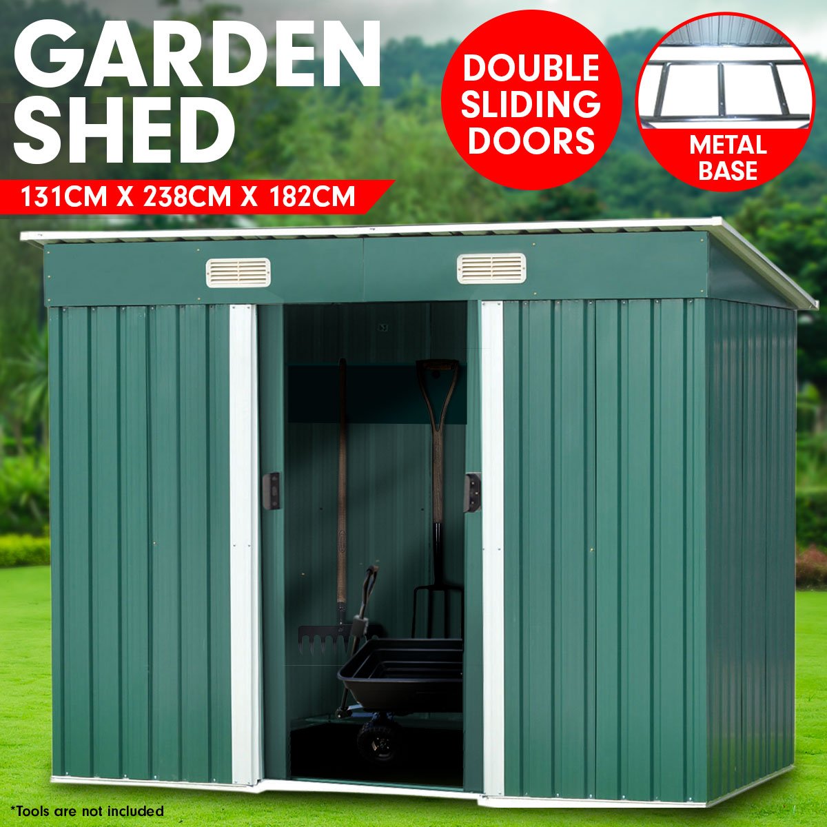 outdoor living 4ft x 8ft Garden Shed with Base Flat Roof Outdoor Storage - Green