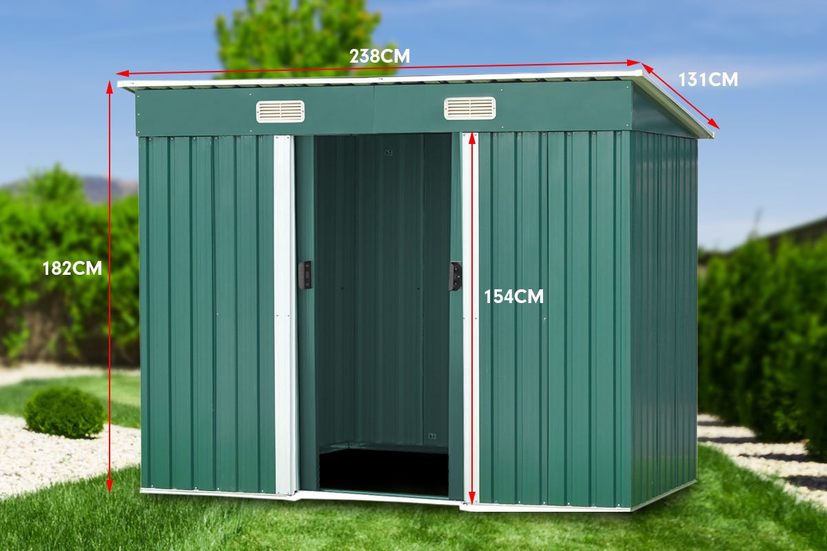 outdoor living 4ft x 8ft Garden Shed with Base Flat Roof Outdoor Storage - Green