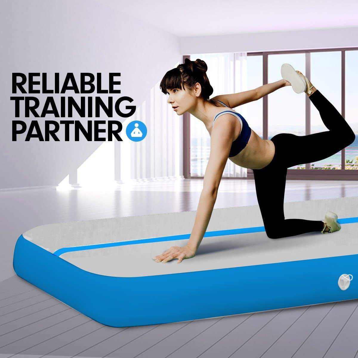 4m x 2m Airtrack Tumbling Mat Gymnastics Exercise Air Track Grey Blue