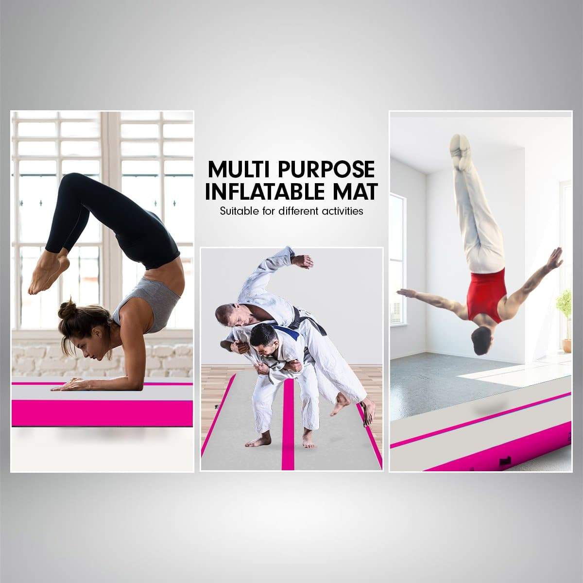 4m x 2m Airtrack Tumbling Mat Gymnastics Exercise Air Track Grey Pink