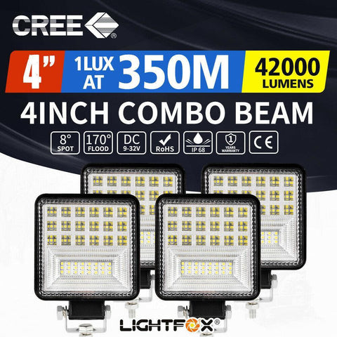 4x 4 inch Cree LED Work Light Spot Flood Square Fog Lamp Reverse Truck SUV 4X4
