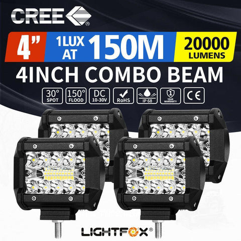 4x 4inch CREE LED Light Bar Spot Flood 3Row Work Fog Lamps Reverse Offroad 4WD