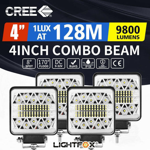 4x 4inch CREE LED Work Light Square Spot Flood Reverse Driving Lamp OffRoad 4x4