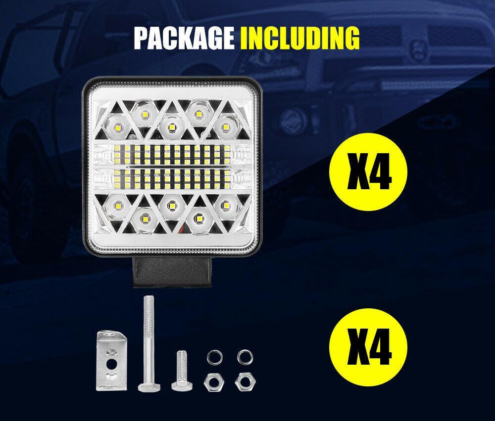 4x 4inch CREE LED Work Light Square Spot Flood Reverse Driving Lamp OffRoad 4x4