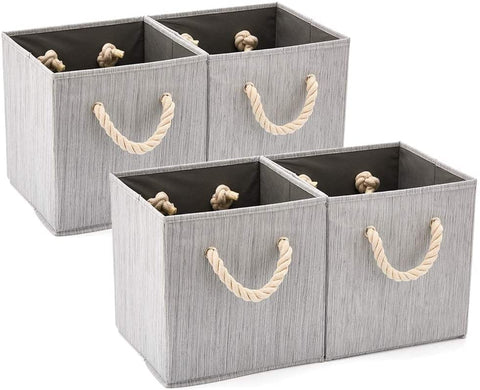 4x Foldable Fabric Storage Cube Bins And Water Resistant Basket Box Organizer For Shelves (Grey