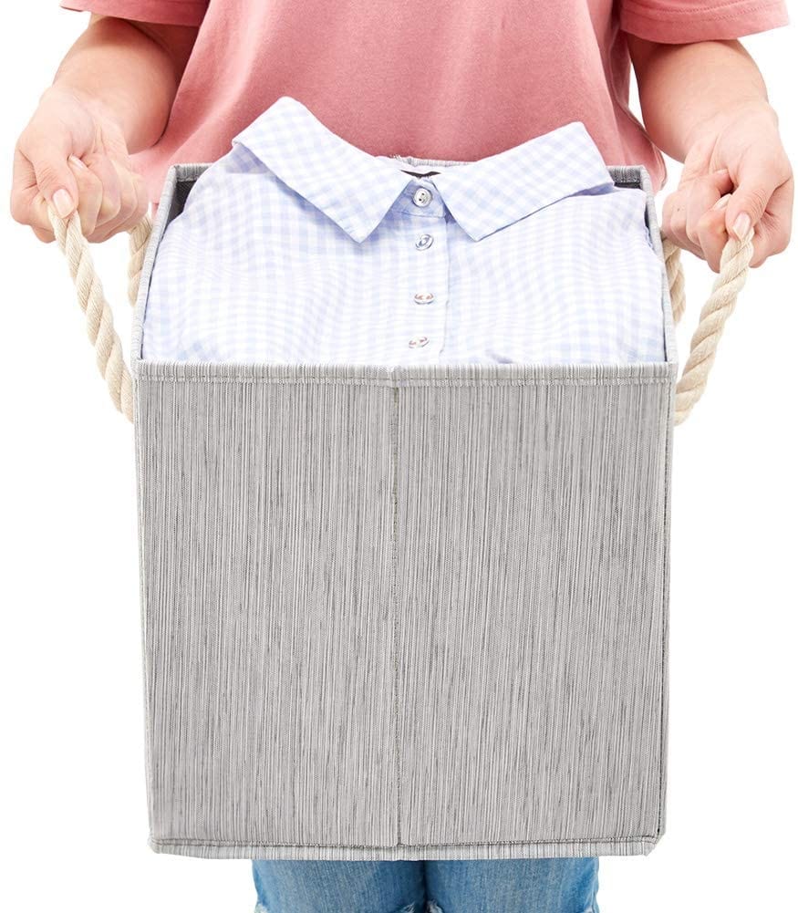 4x Foldable Fabric Storage Cube Bins And Water Resistant Basket Box Organizer For Shelves (Grey