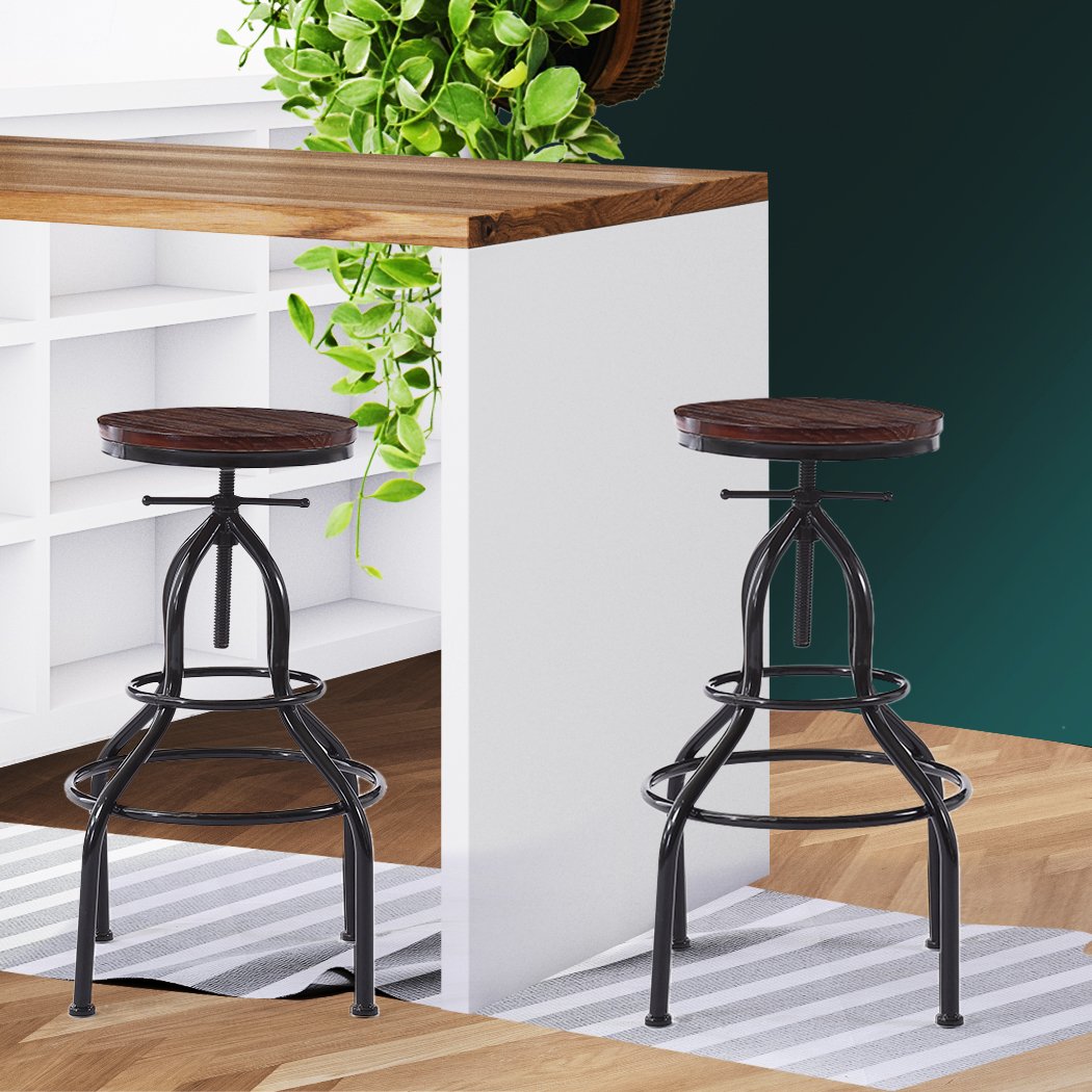 Dining Room 4x Industrial Bar Stools Kitchen Stool Wooden Barstools Swivel Chair