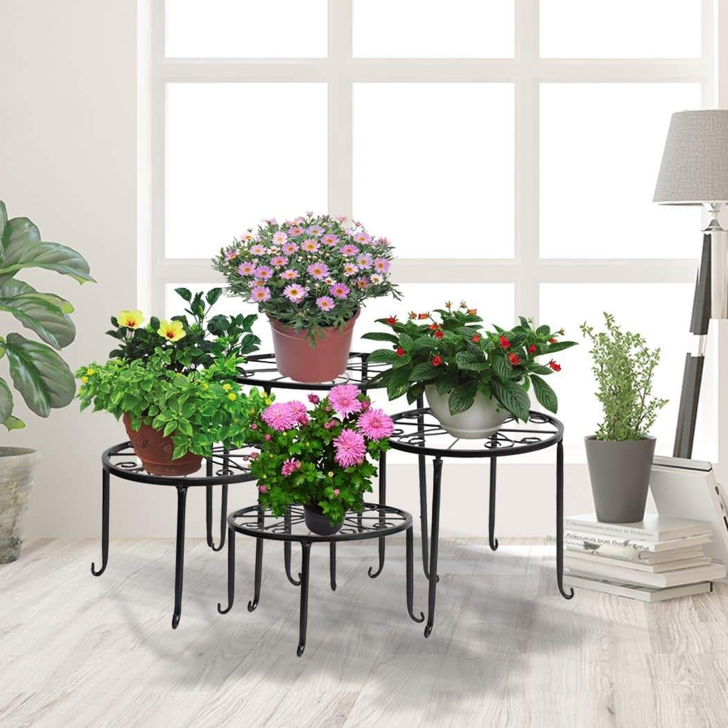 garden / agriculture 4X Plant Stand Outdoor Indoor Metal Black Flower Pot Garden Decor Rack Round AU