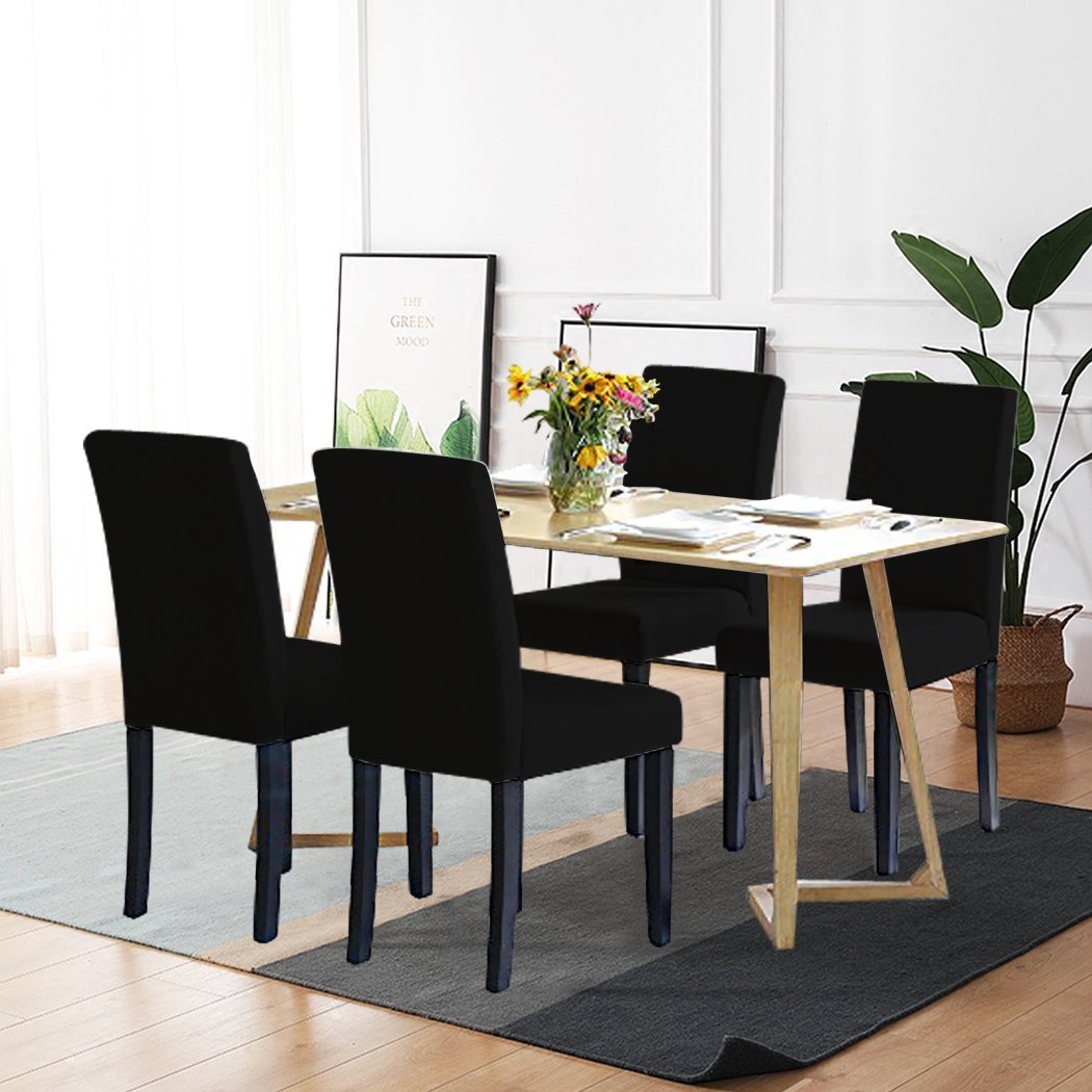 living room 4x Stretch Elastic Chair Covers Dining Room Wedding Banquet Washable Black