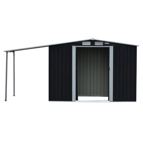 4x8ft Zinc Steel Garden Shed with Open Storage - Black