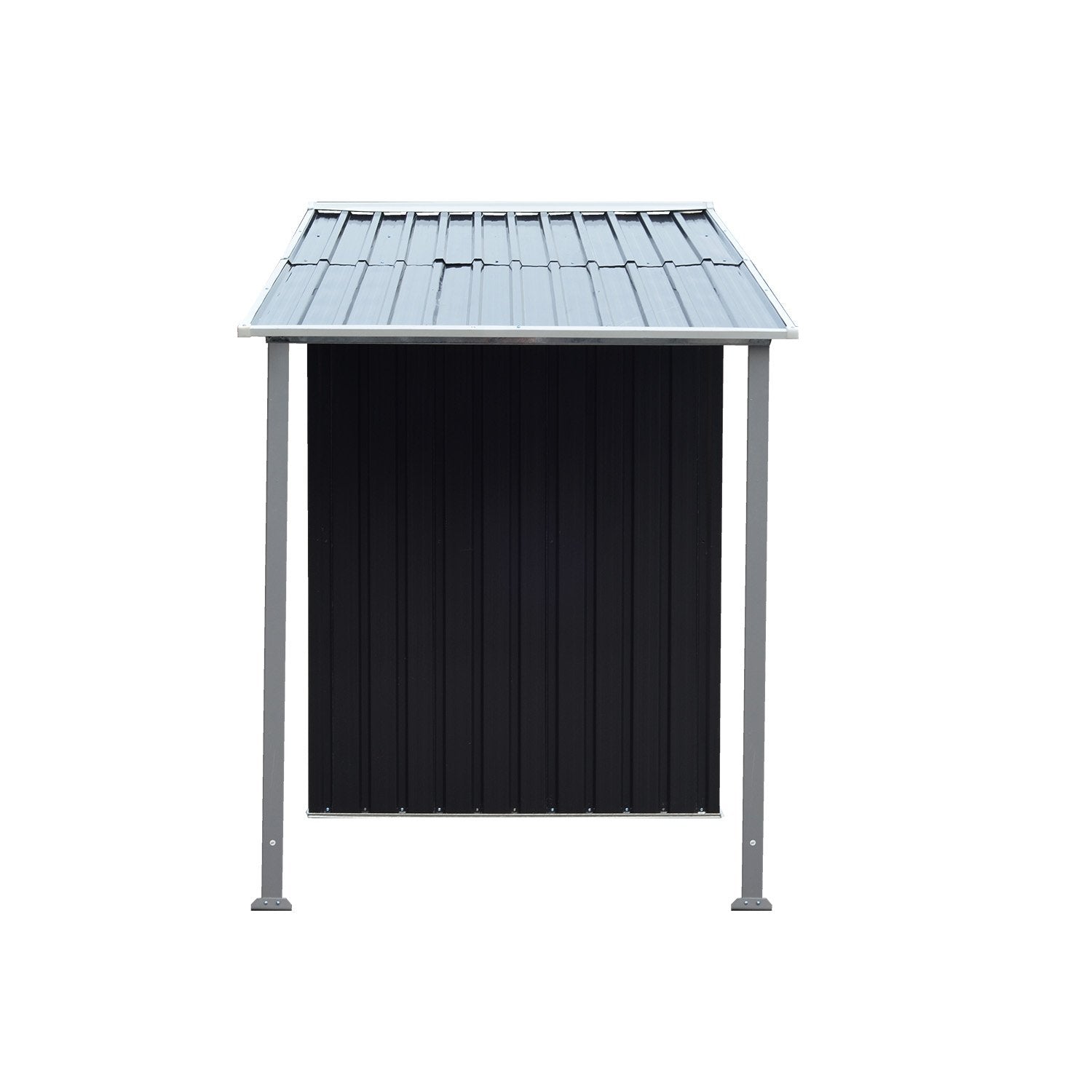 4x8ft Zinc Steel Garden Shed with Open Storage - Black