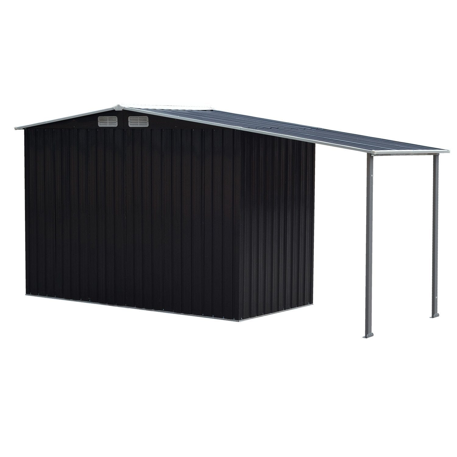 4x8ft Zinc Steel Garden Shed with Open Storage - Black