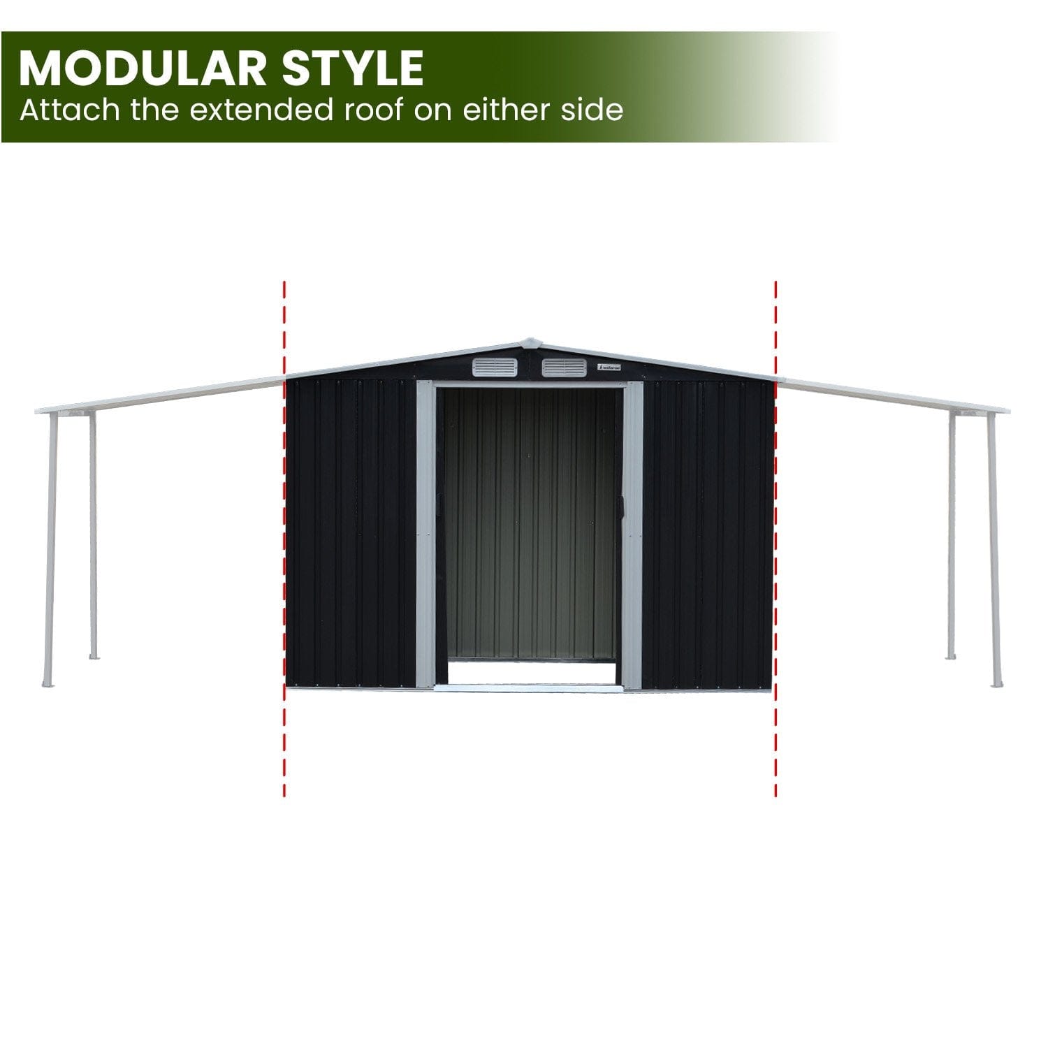 4x8ft Zinc Steel Garden Shed with Open Storage - Black