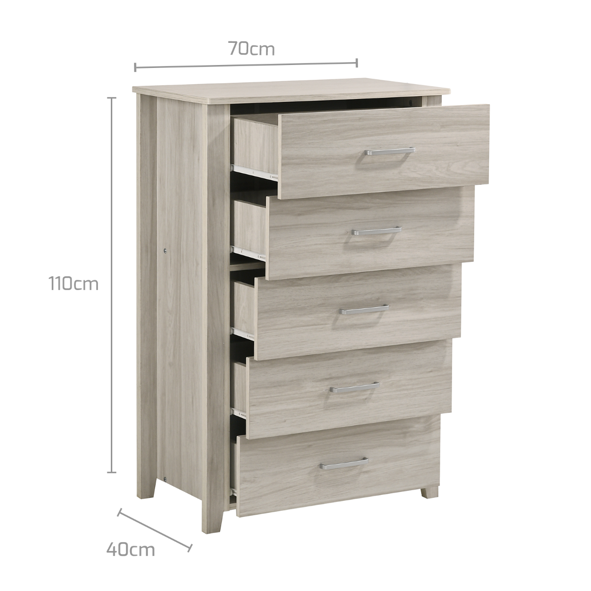 Furniture 5 Chest Of Drawers Tallboy In White Oak