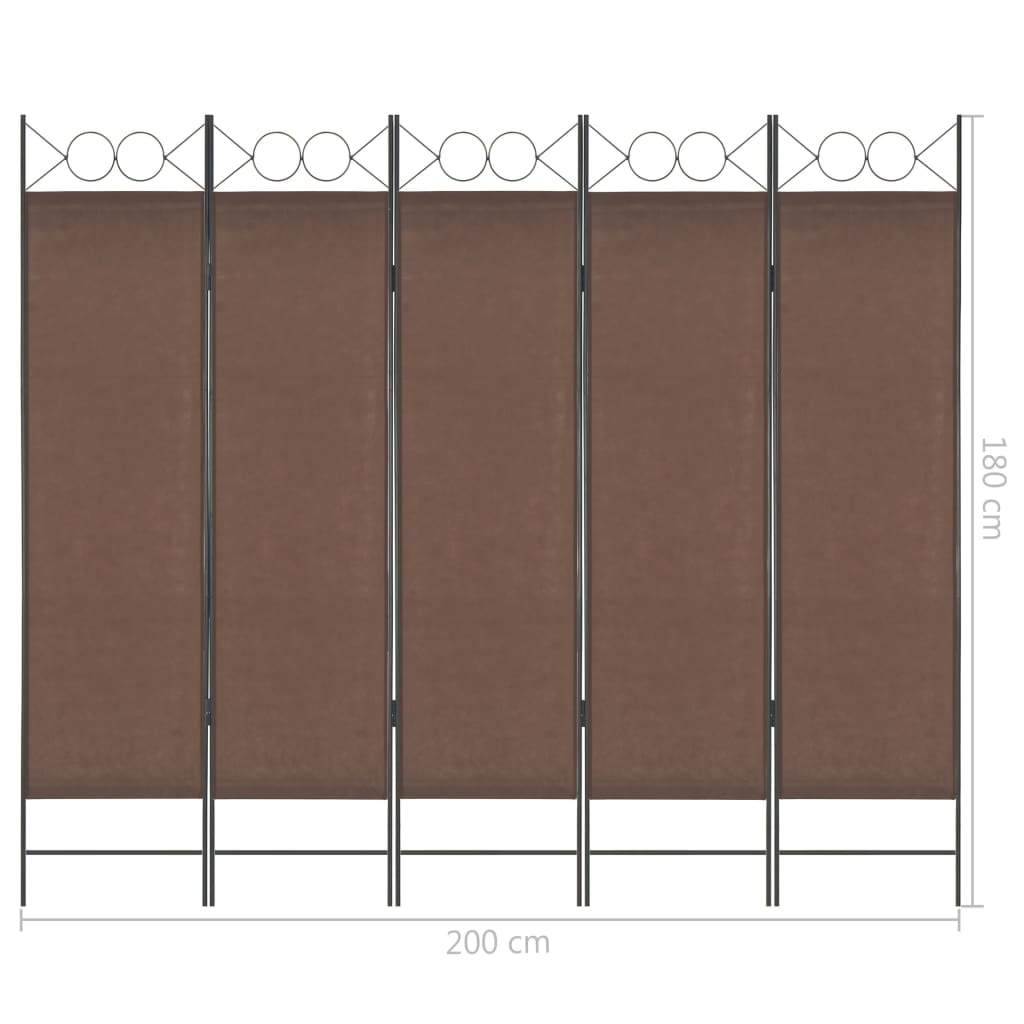 5-Panel Room Divider Brown 200x180 cm