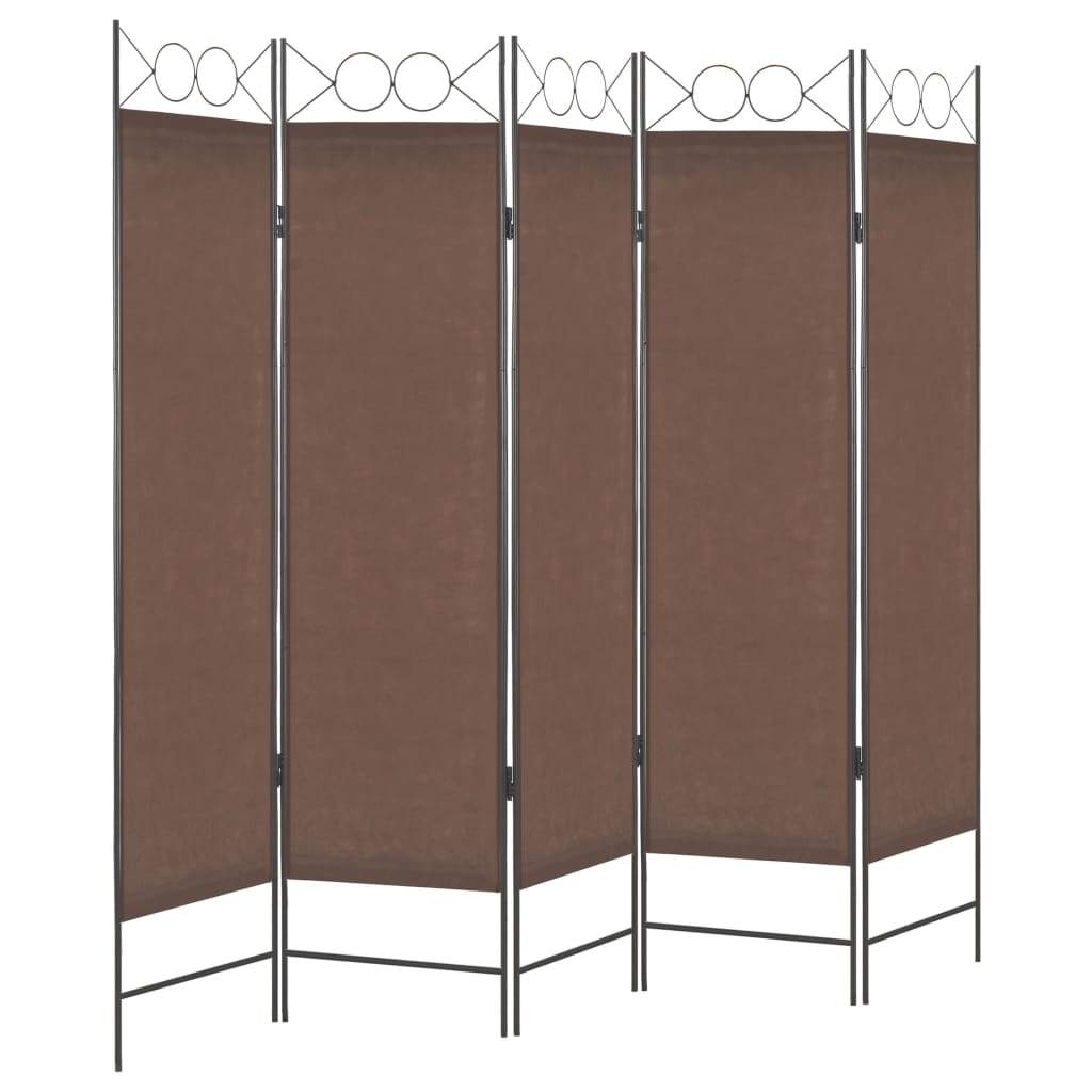 5-Panel Room Divider Brown 200x180 cm