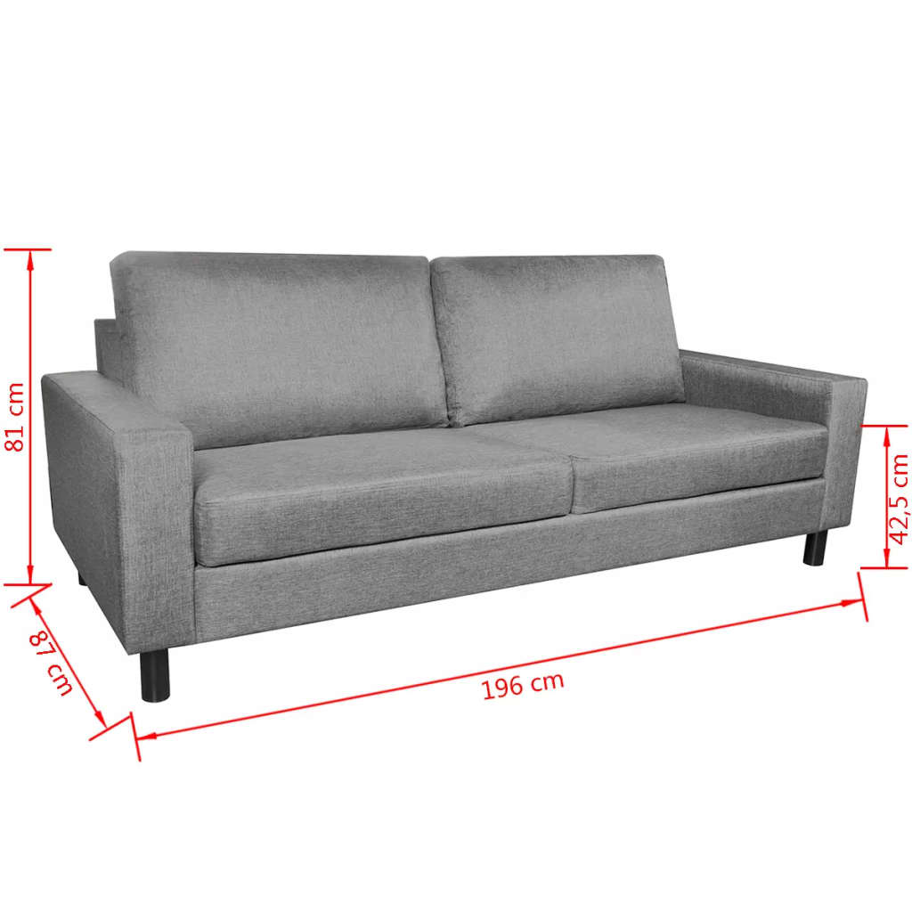 5-Person Sofa Set 2 Pieces Light Grey Fabric