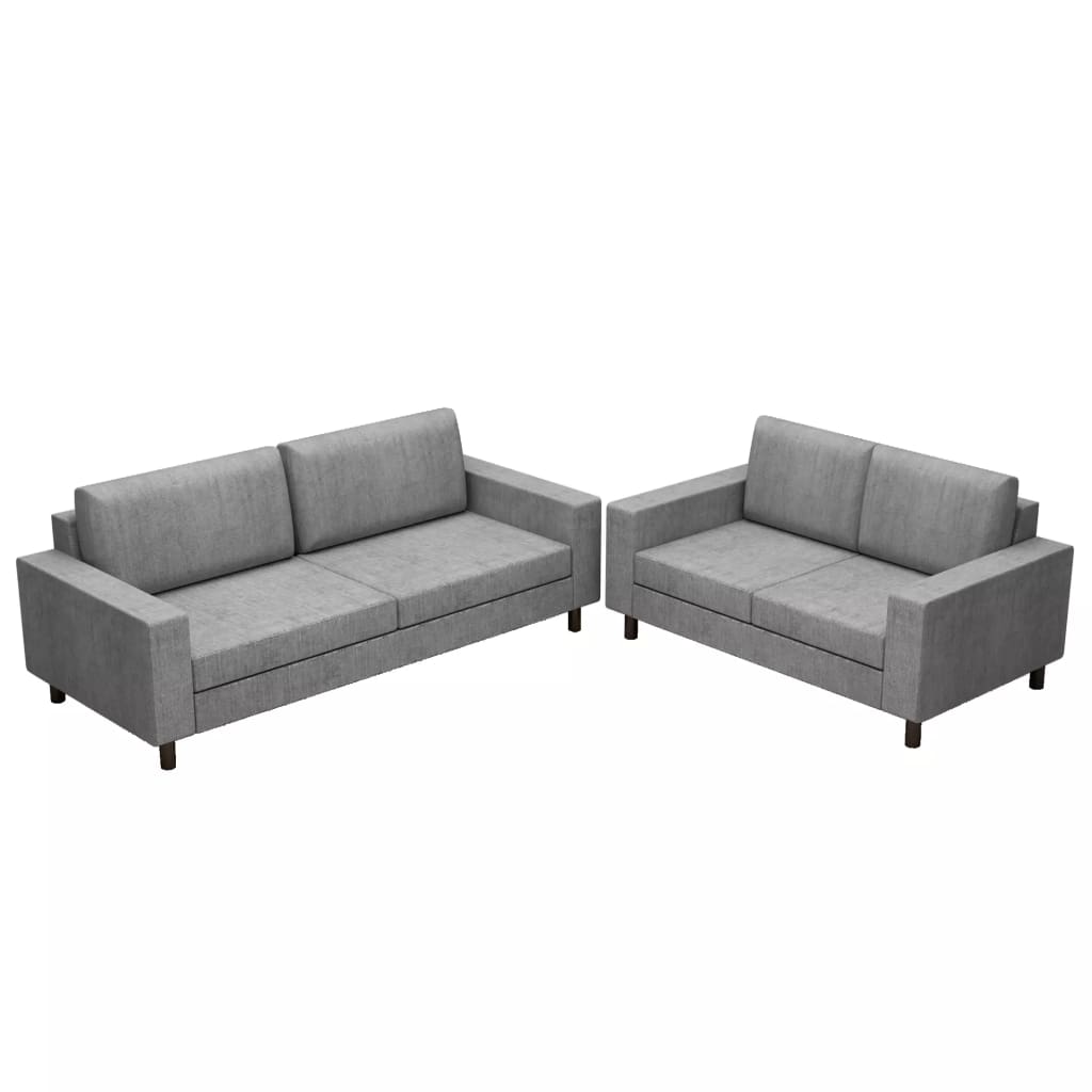 5-Person Sofa Set 2 Pieces Light Grey Fabric