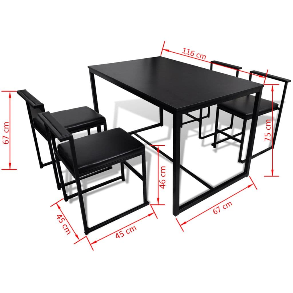 5 Piece Dining Table and Chair Set Black