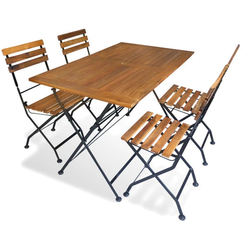 5 Piece Folding Outdoor Dining Set Solid Acacia Wood