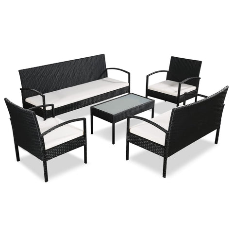 5 Piece Garden Lounge Set with Cushions Poly Rattan Black