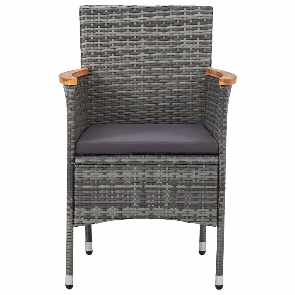 5 Piece Outdoor Dining Set Grey Poly Rattan and Acacia Wood