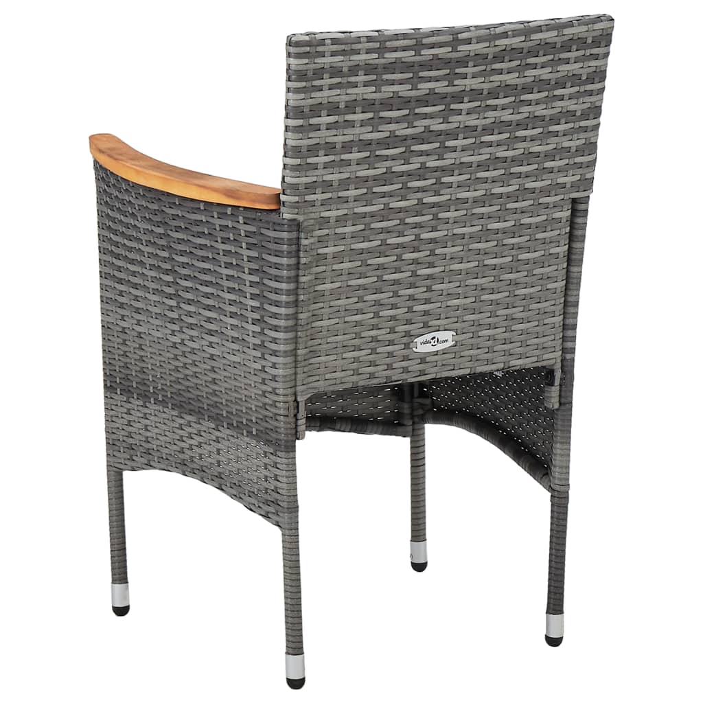 5 Piece Outdoor Dining Set Grey Poly Rattan and Acacia Wood