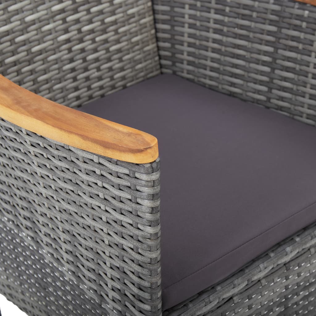 5 Piece Outdoor Dining Set Grey Poly Rattan and Acacia Wood