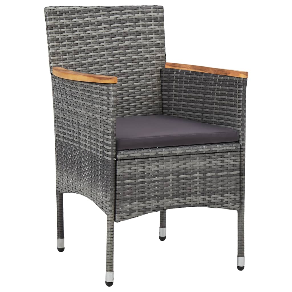 5 Piece Outdoor Dining Set Grey Poly Rattan and Acacia Wood