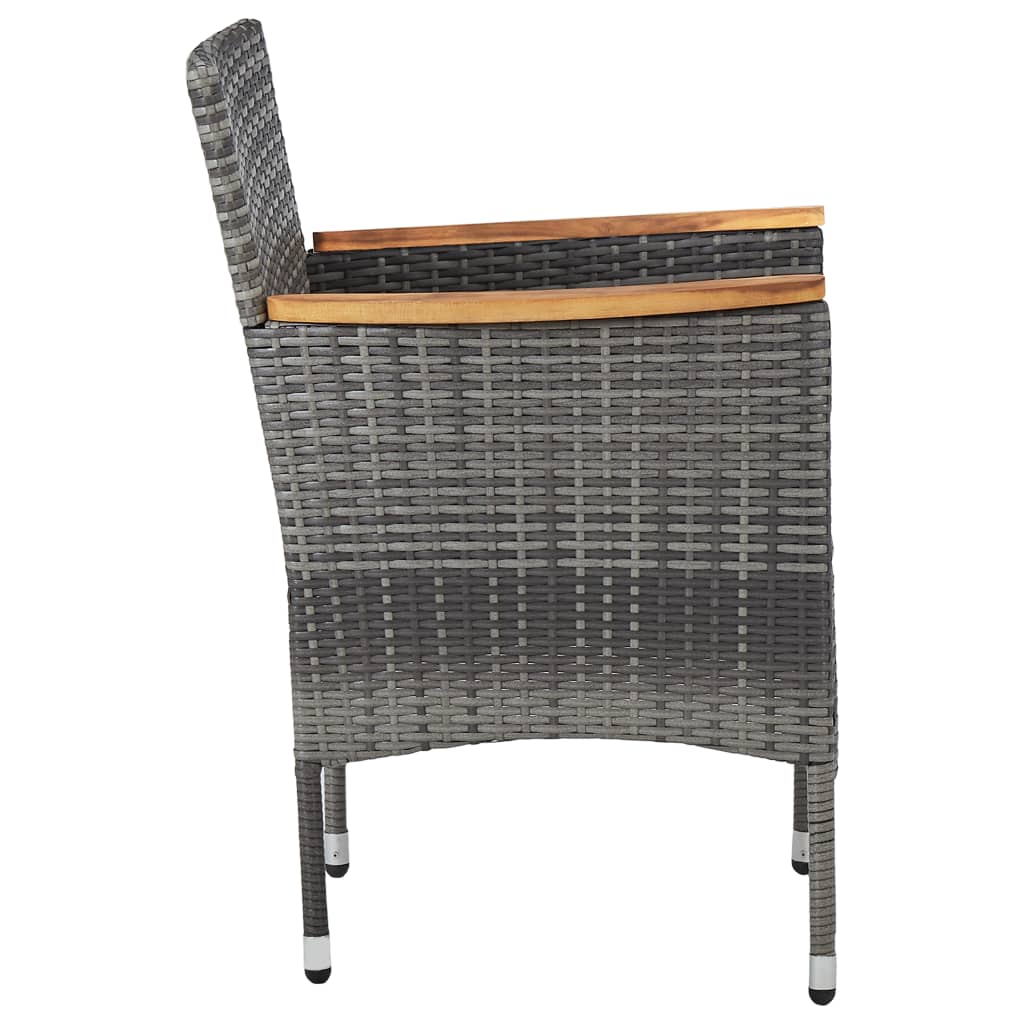 5 Piece Outdoor Dining Set Grey Poly Rattan and Acacia Wood