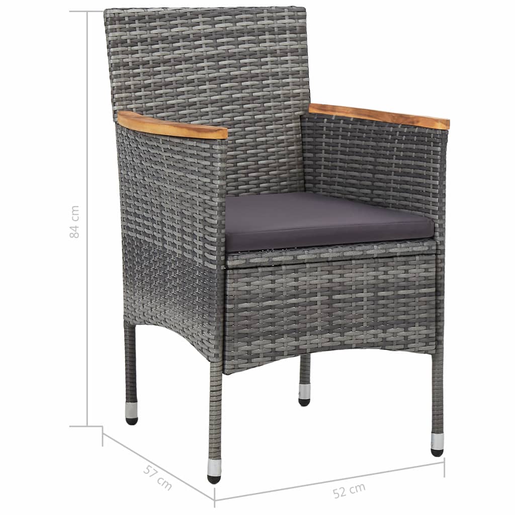 5 Piece Outdoor Dining Set Grey Poly Rattan and Acacia Wood