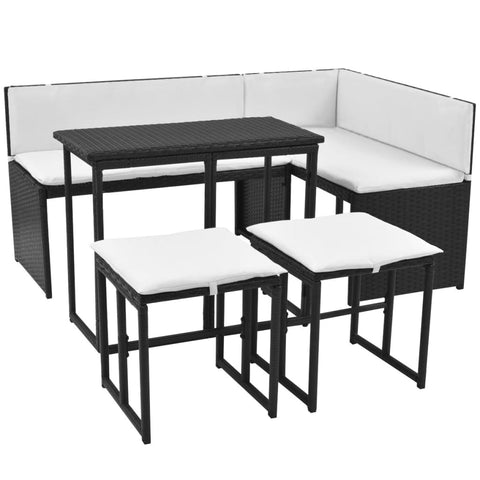 5 Piece Outdoor Dining Set Steel Poly Rattan Black