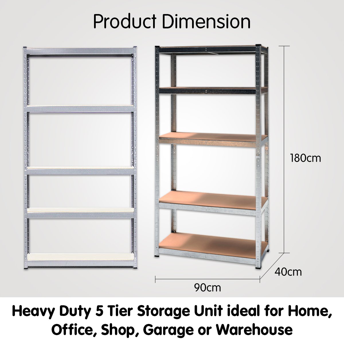 5 Shelf Adjustable Storage Rack Work Table Galvanized Steel 180x90cm