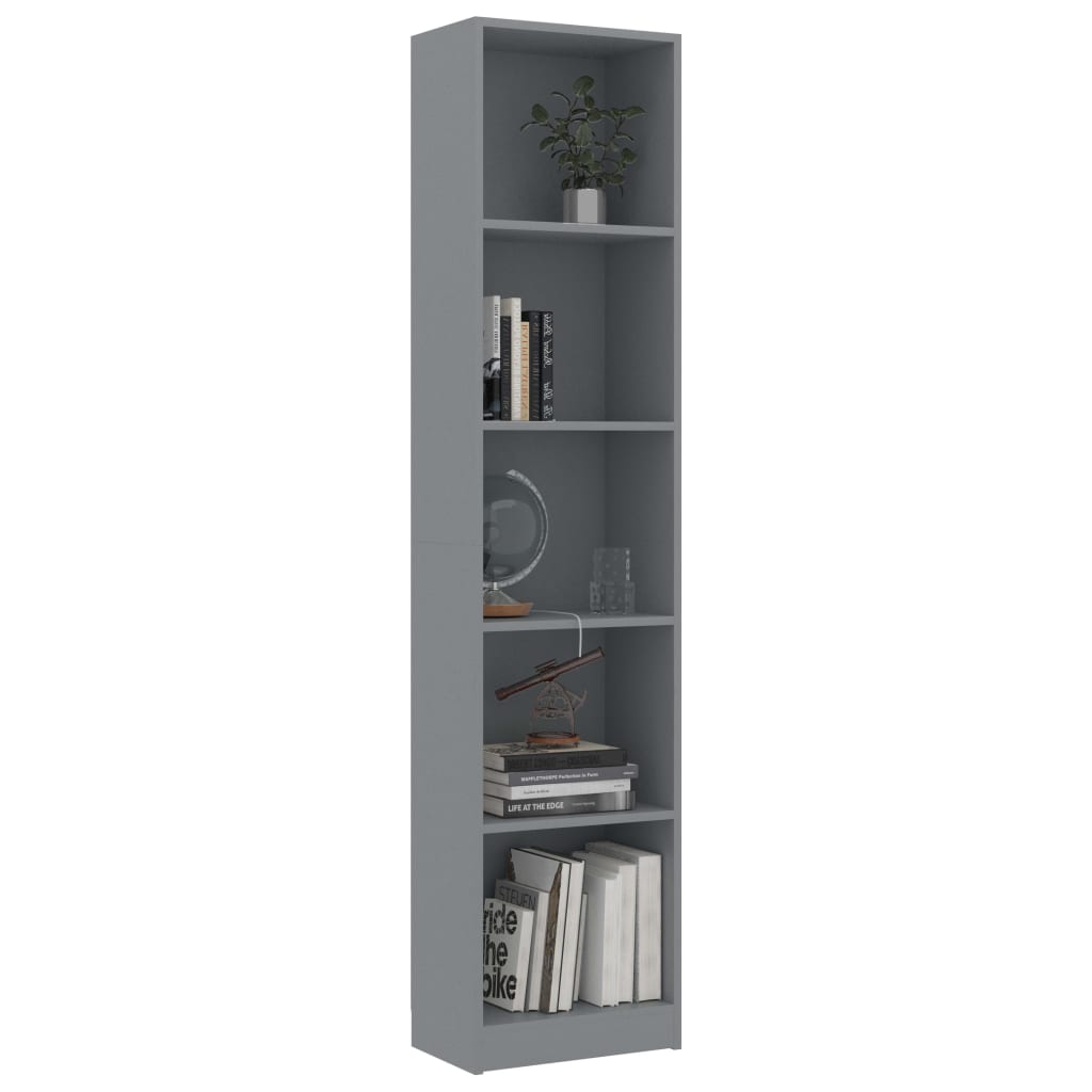 5-Tier Book Cabinet Grey 40x24x175 cm Chipboard