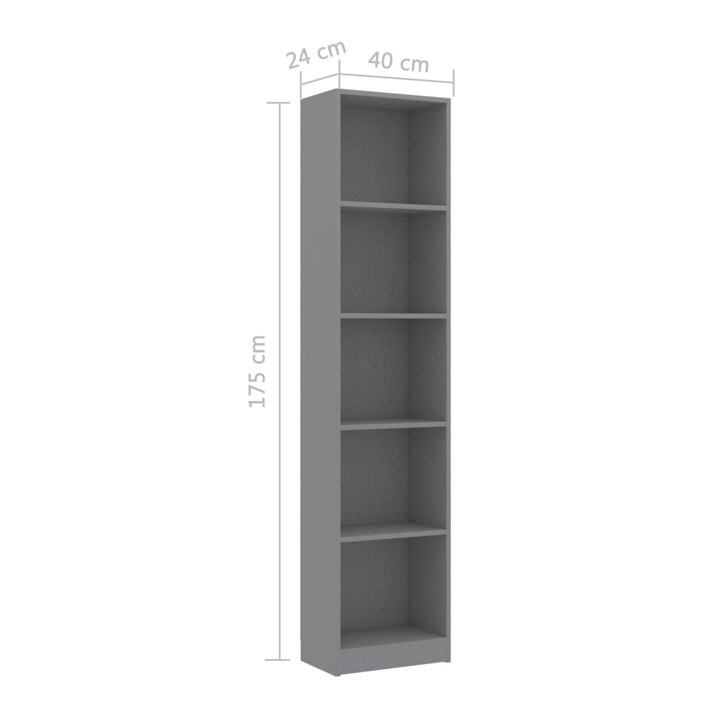5-Tier Book Cabinet Grey 40x24x175 cm Chipboard