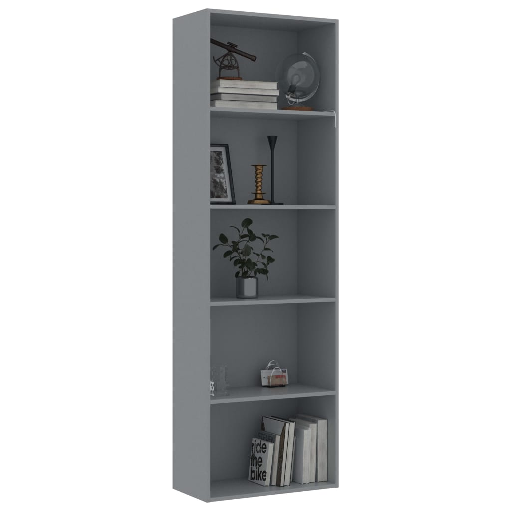 5-Tier Book Cabinet Grey 60x30x189 cm Chipboard